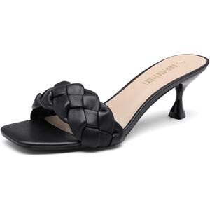 DREAM PAIRS Women Open Toe Low Kitten Heels -Black-size 7-New